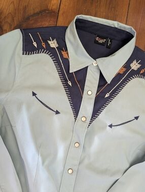 Cruel Denim Pearl Snap Embroidered Blouse